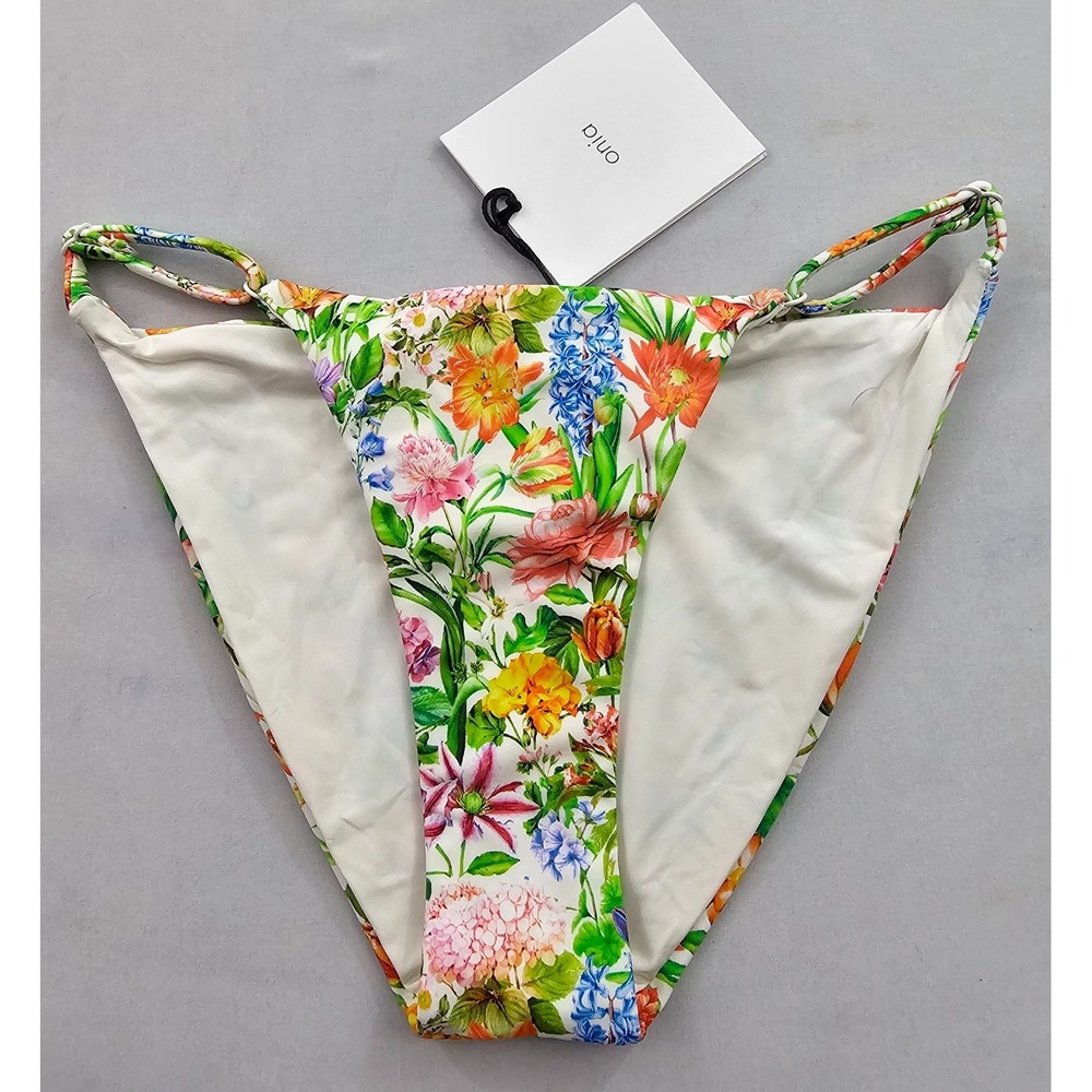 Onia swiming suit adjustable string bottom XS white green red floral stretch $95